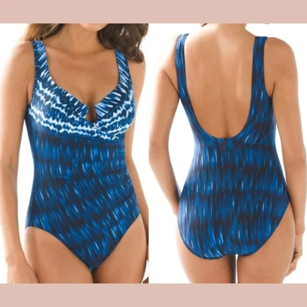 NEW $166 Miraclesuit [ 10 US ] Indigo Go Escape One‎ Piece Swimsuit Blue #7039
